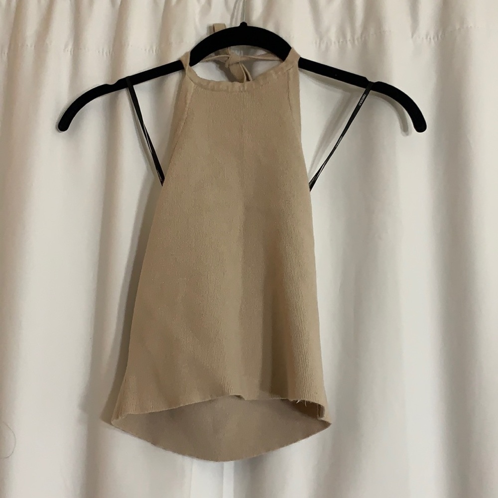 Beige crop/halter top with tie strap, worn once!
